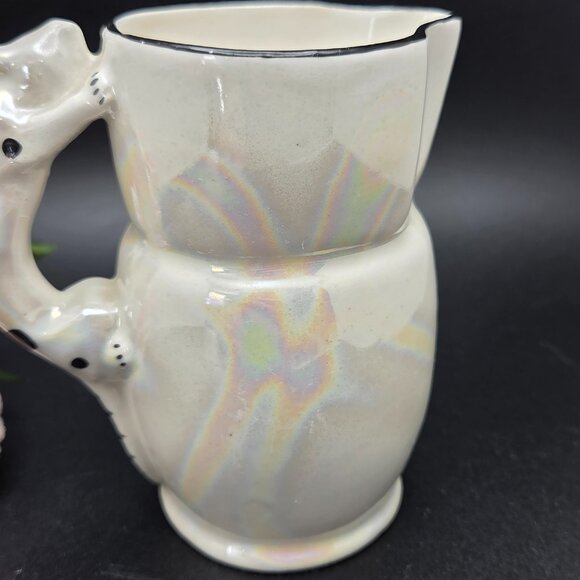 Vintage Czechoslovakia Porcelain Pearl Lusterware Cat Handle Pitcher Jug Creamer - Picture 7 of 10